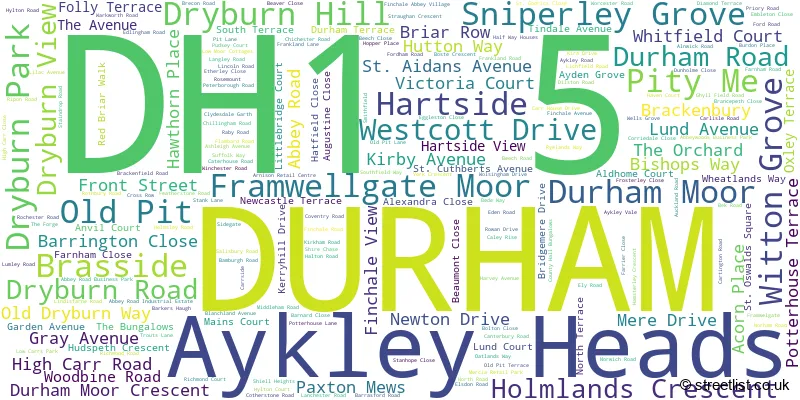 A word cloud for the DH1 5 postcode